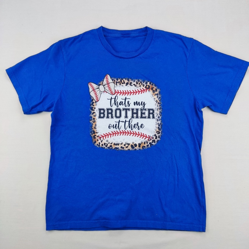 Unbranded T-Shirt Girls M Blue Thats My Brother Out There Baseball Leopard Print